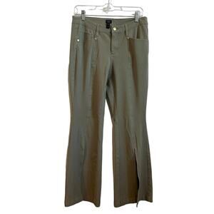 GILI Pants Women 10 Green Duel Stretch Front Slit Flare Boho Spring Western
